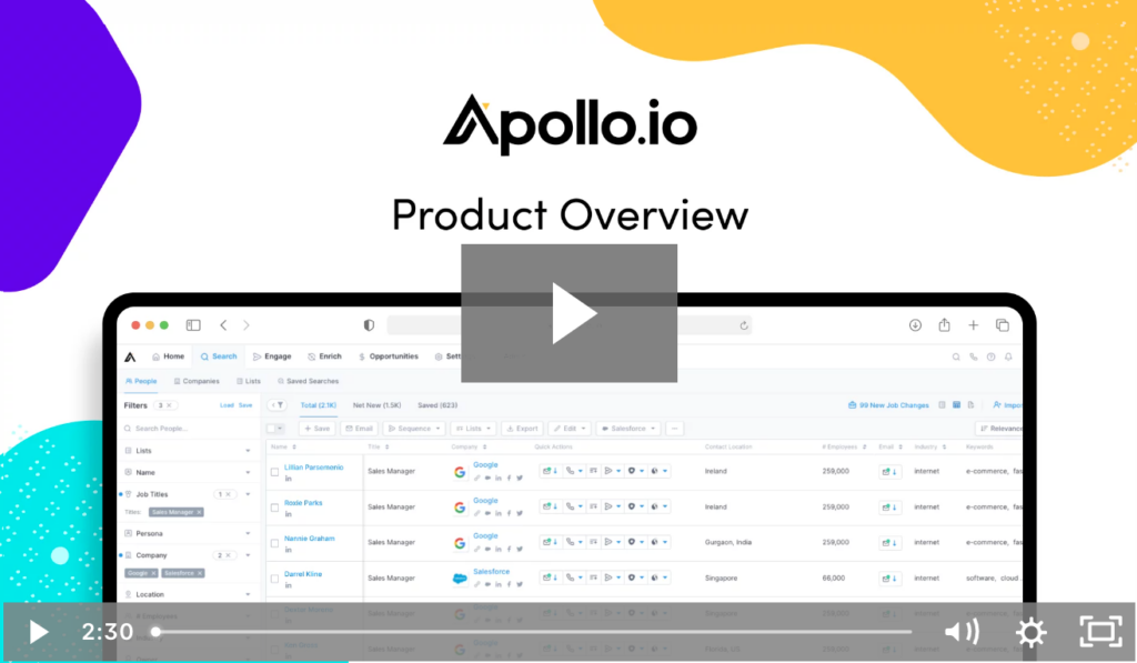 screenshot of Apollo.io product demo video