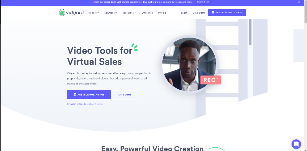 Screenshot of Vidyard home page