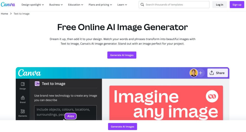 screenshot of canva AI tool