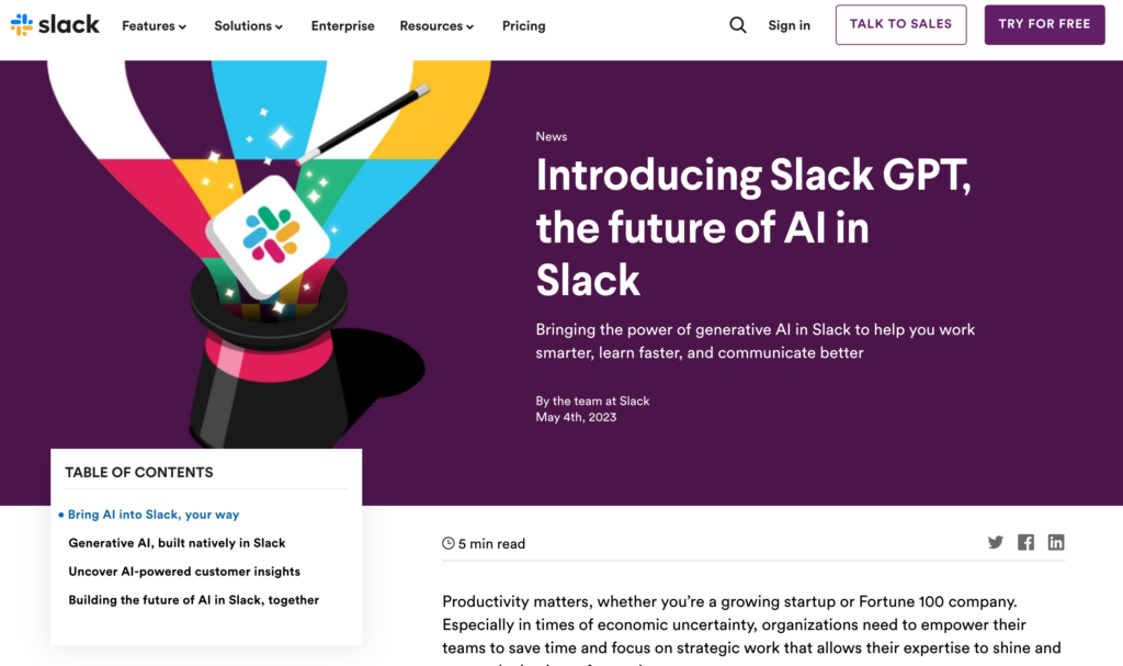 screenshot of Slack GPT AI tool