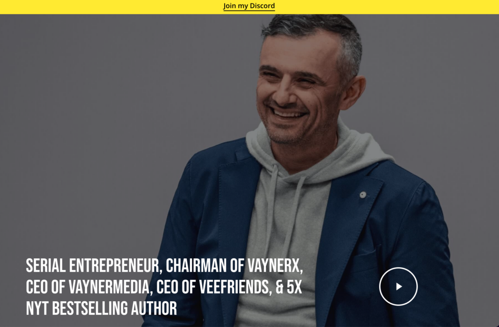 screenshot of Gary Vaynerchuk's website as an example of personal branding