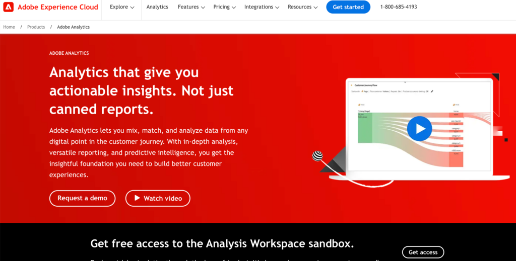 Screenshot of Adobe Analytics homepage as a GA4 alternative