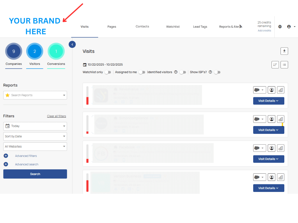 Screenshot of white-label agency tool interface showing the customized branding.