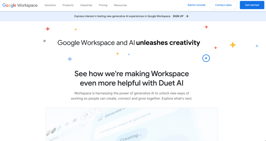 screenshot of google workspace duet AI