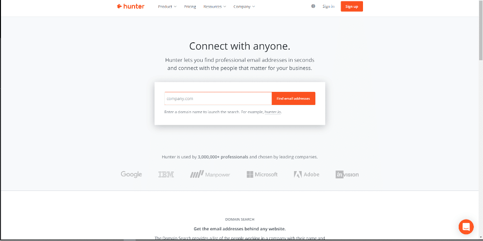 Screenshot of Hunter home page