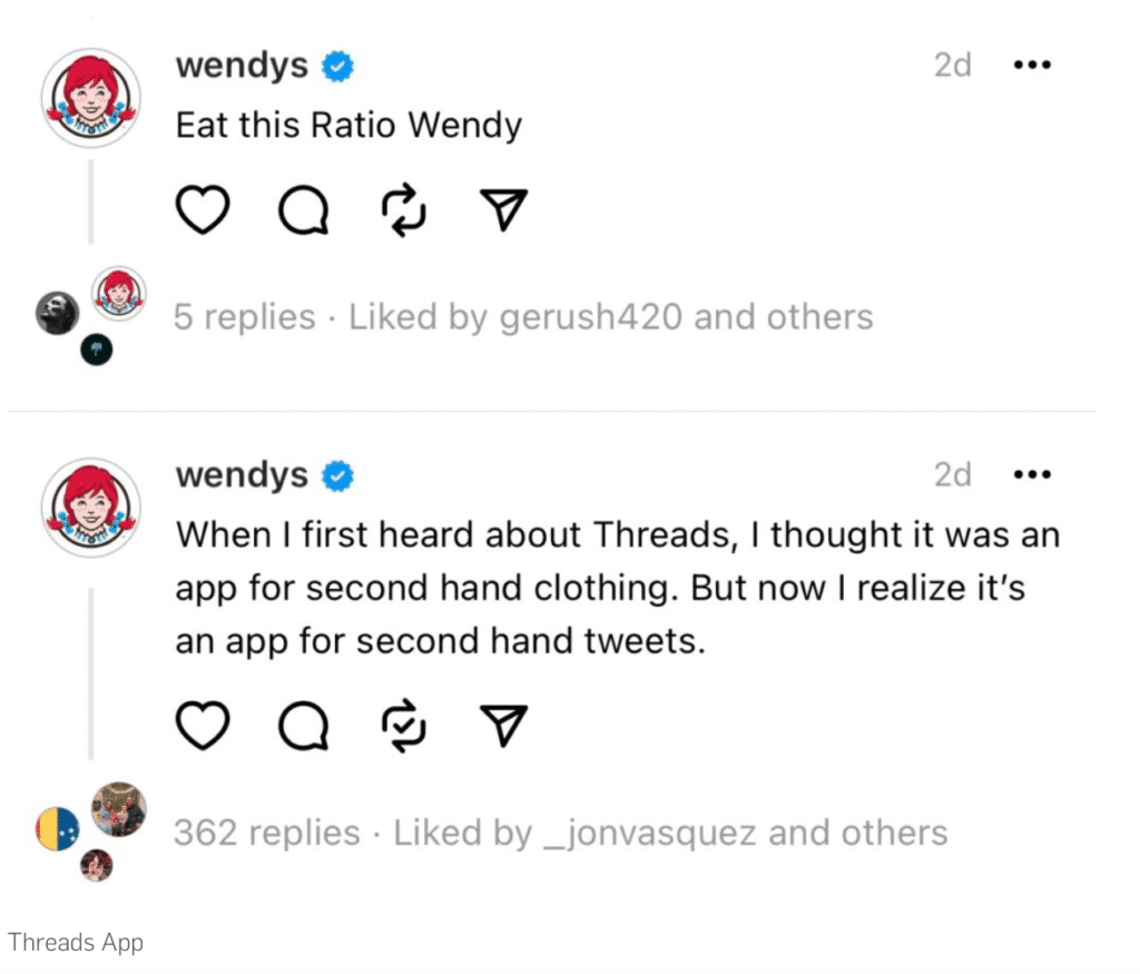 Screenshot of Threads app post from Wendy's